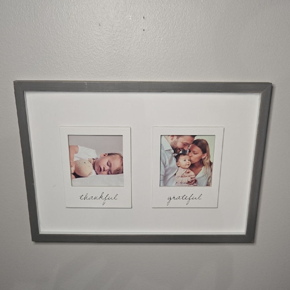 Studio Decor Double Photo Thankful & Grateful Dual Wall Gray Wood Frame